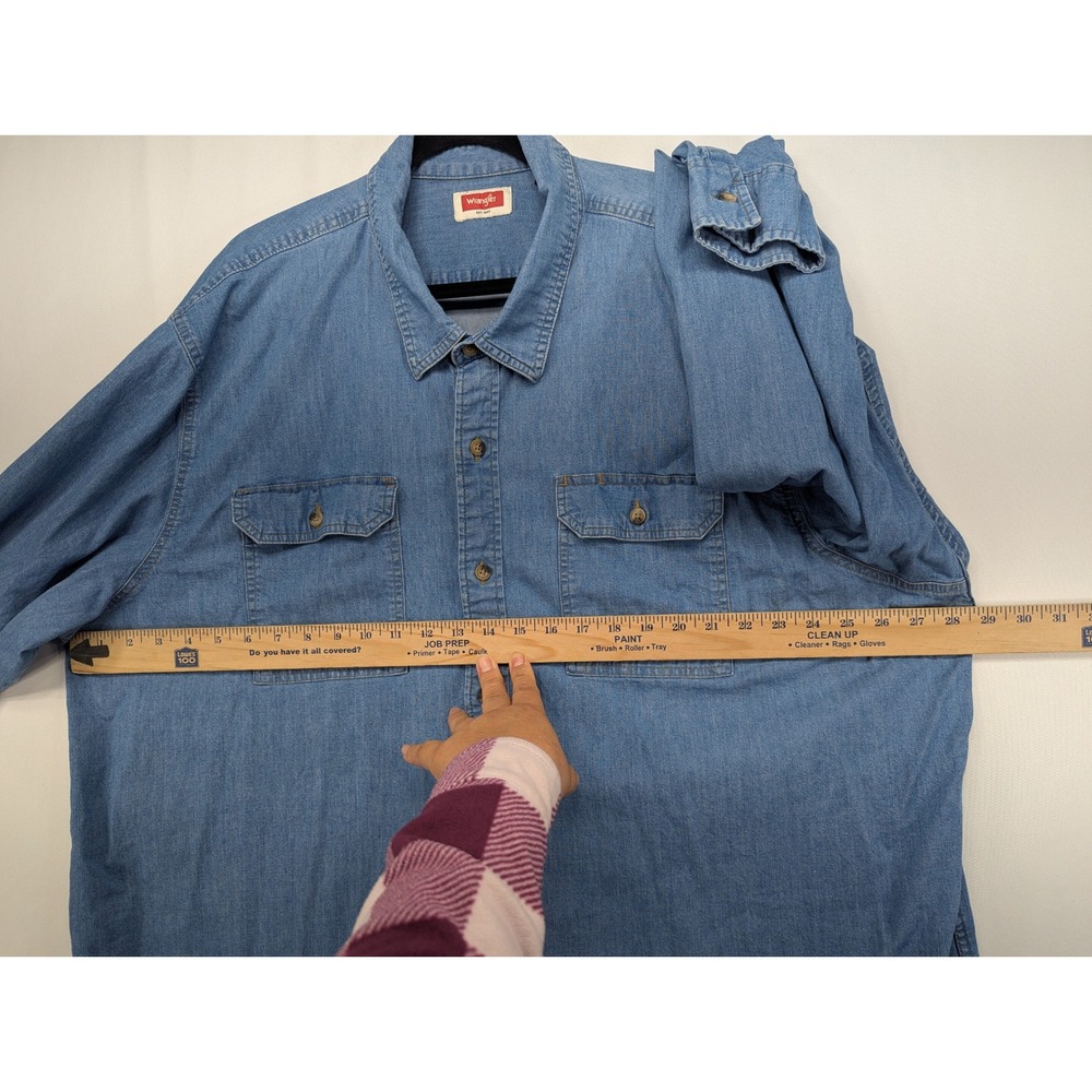 Wrangler Mens‎ 3XL Blue Denim Long Sleeve Button Down Shirt Cotton Stretch - Picture 5 of 8